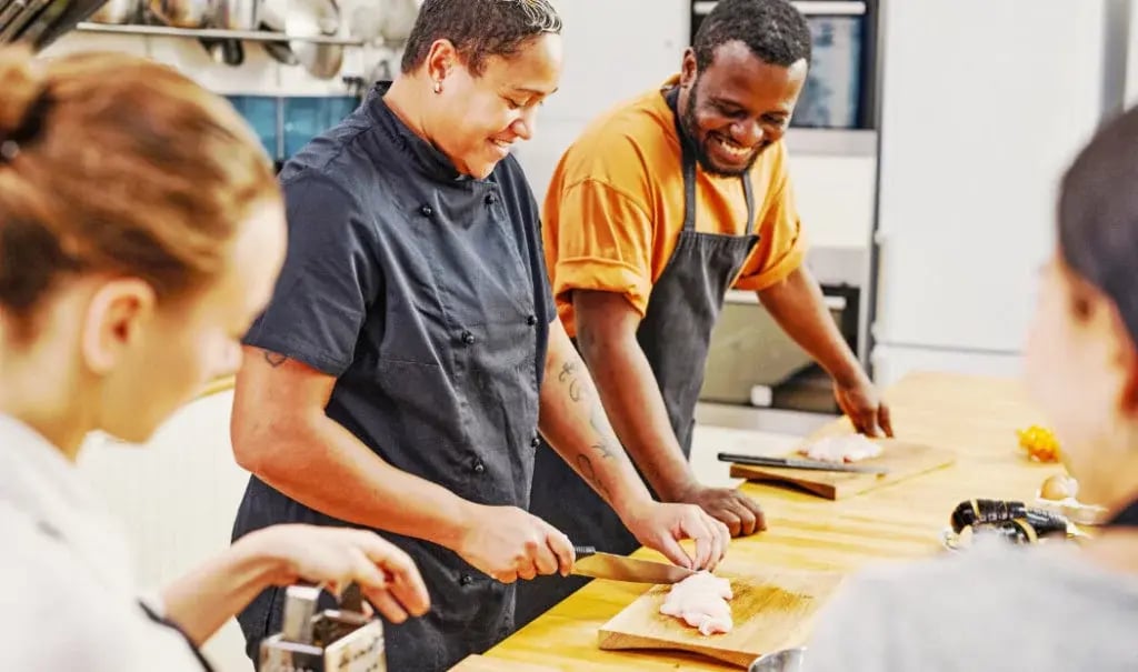 Chefs working in a professional kitchen